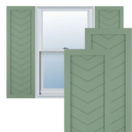 True Fit PVC Single Panel Chevron Modern Style Fixed Mount Shutters, Track Green, 15W X 54H